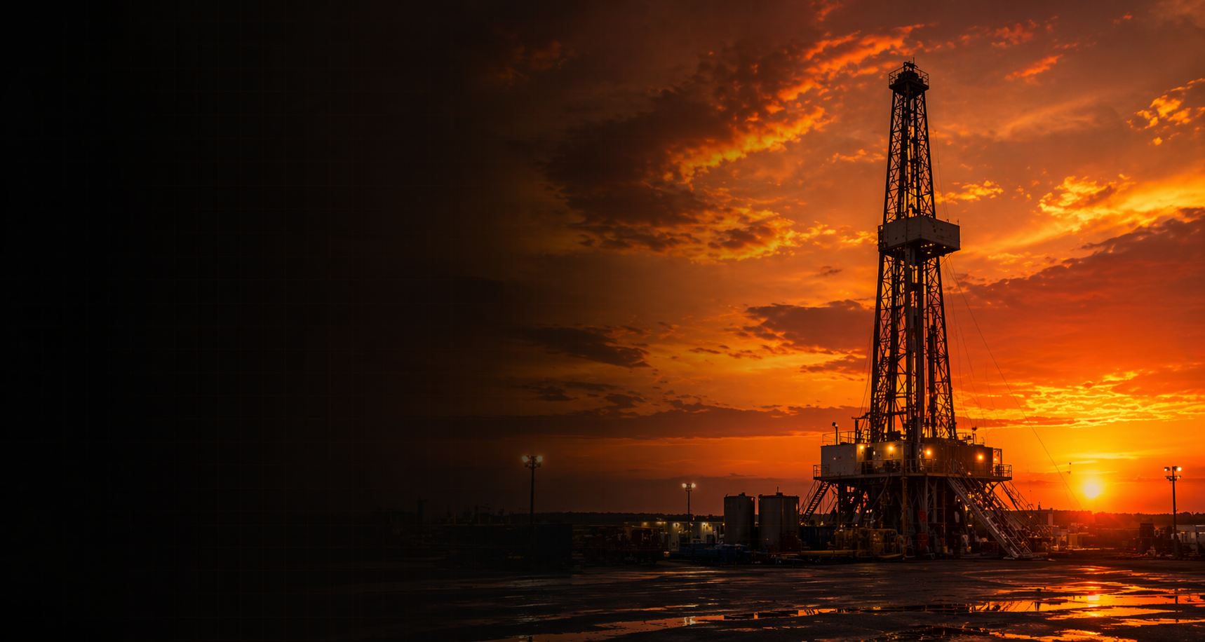 Drilling rig at sunset